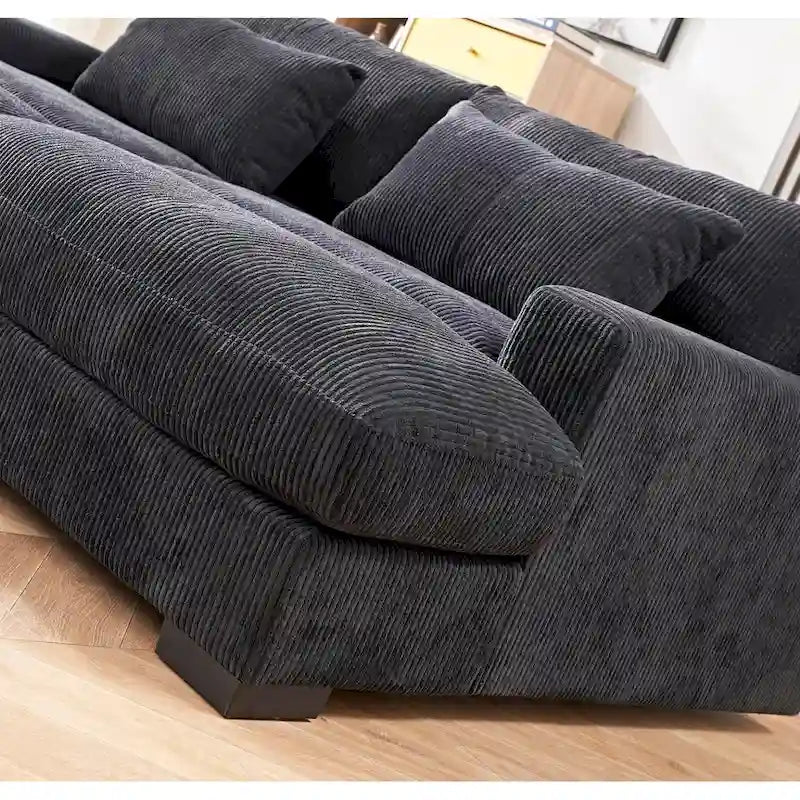 Luxe Sleeper Sofa Corduroy Upholstery Double Chaise Design Convertible to Twin Size Bed