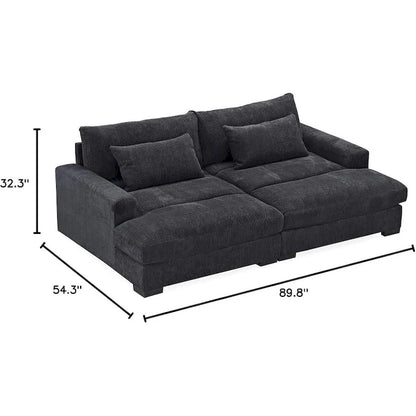 Luxe Sleeper Sofa Corduroy Upholstery Double Chaise Design Convertible to Twin Size Bed