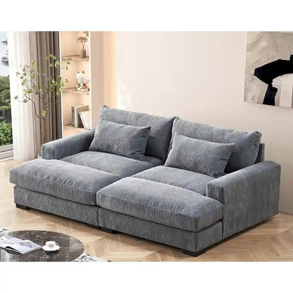 Luxe Sleeper Sofa Corduroy Upholstery Double Chaise Design Convertible to Twin Size Bed