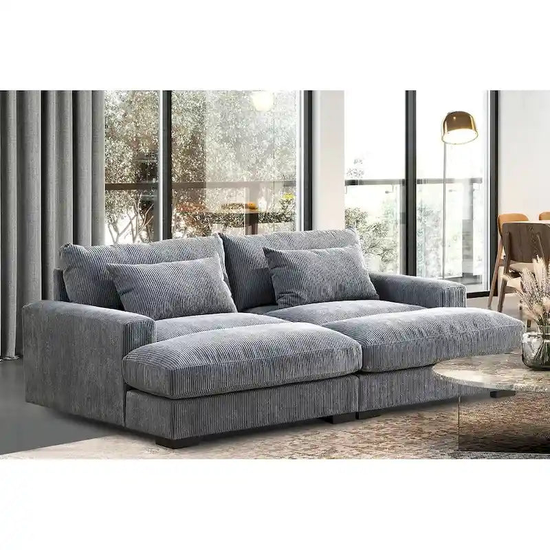 Luxe Sleeper Sofa Corduroy Upholstery Double Chaise Design Convertible to Twin Size Bed