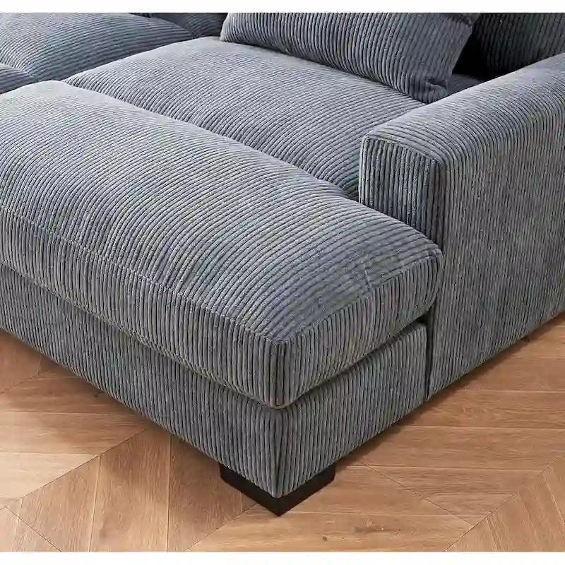 Luxe Sleeper Sofa Corduroy Upholstery Double Chaise Design Convertible to Twin Size Bed