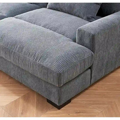Luxe Sleeper Sofa Corduroy Upholstery Double Chaise Design Convertible to Twin Size Bed