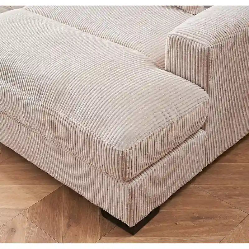 Luxe Sleeper Sofa Corduroy Upholstery Double Chaise Design Convertible to Twin Size Bed