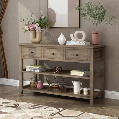Entryway Console Table with 3 Drawers and 2 Open Shelves