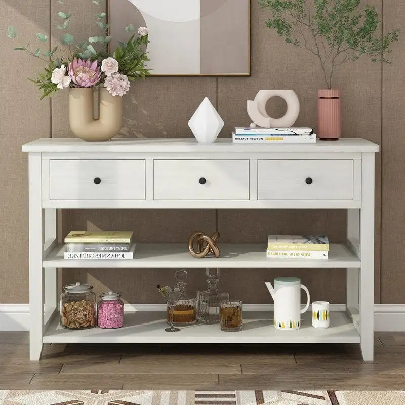 Entryway Console Table with 3 Drawers and 2 Open Shelves