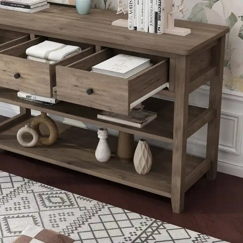 Entryway Console Table with 3 Drawers and 2 Open Shelves