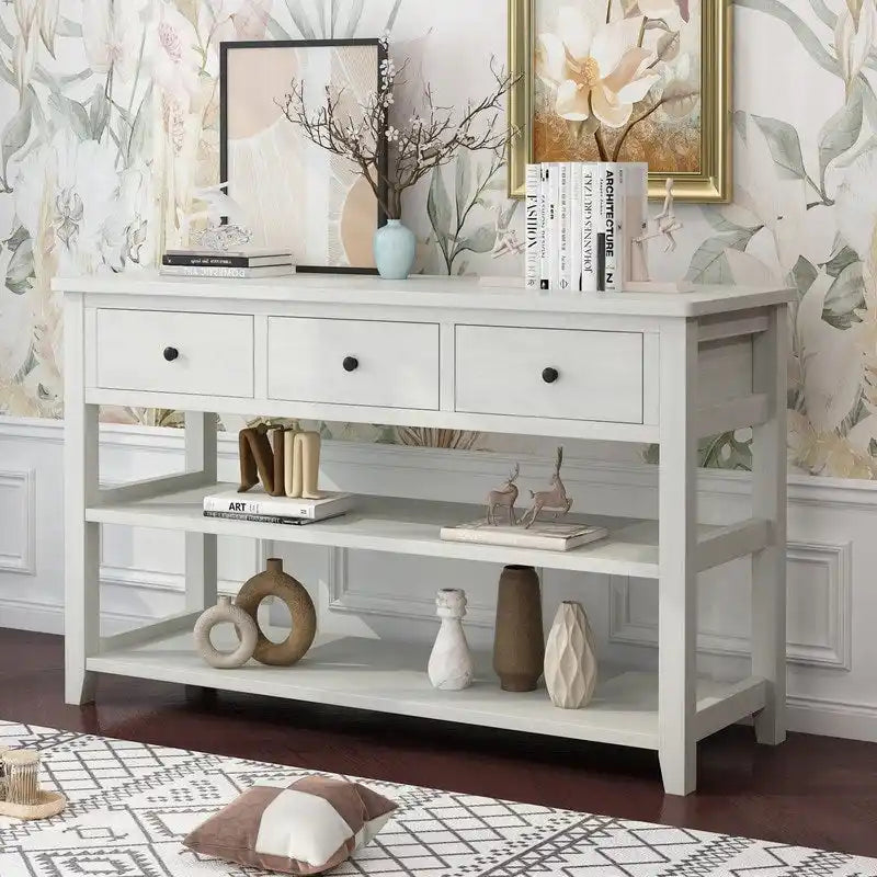 Entryway Console Table with 3 Drawers and 2 Open Shelves