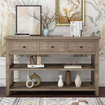 Entryway Console Table with 3 Drawers and 2 Open Shelves