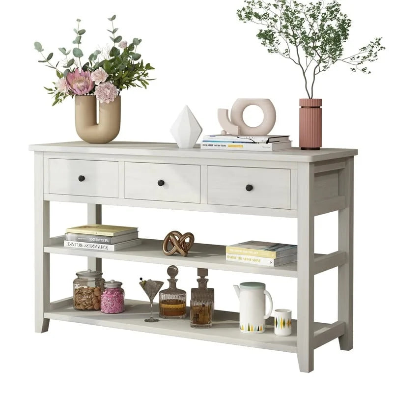 Entryway Console Table with 3 Drawers and 2 Open Shelves