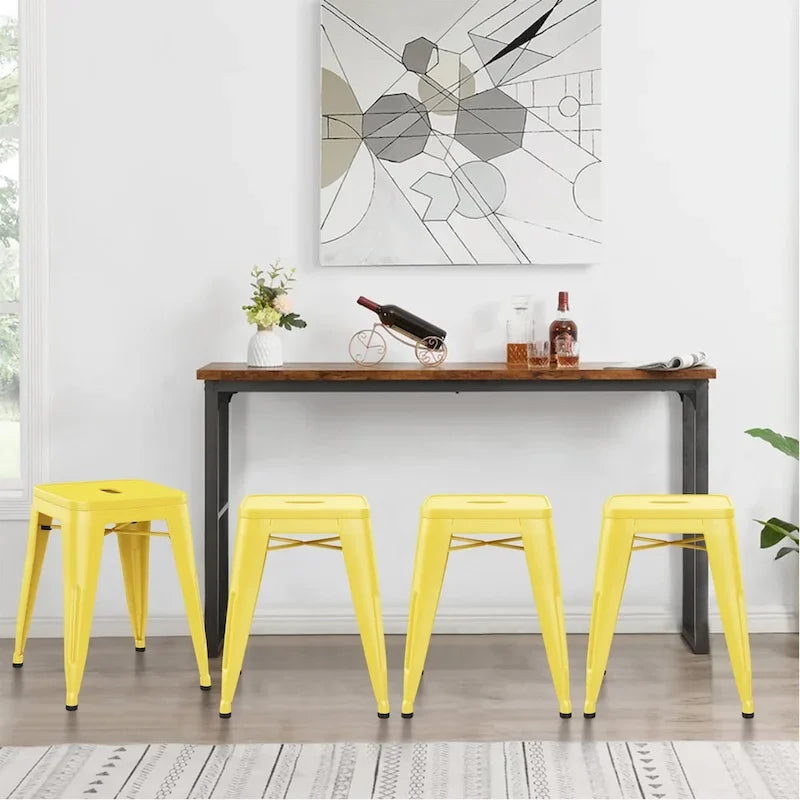 Backless Industrial Metal Bar Stool Kitchen Stackable Kids Stools Short Stools Metal Dining Chairs Set of 4 - 18inch