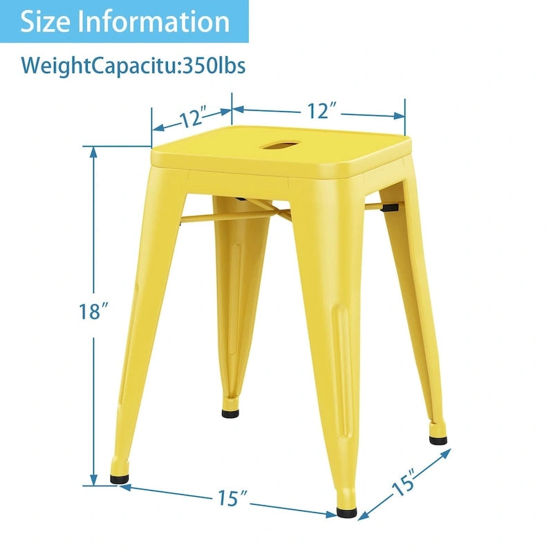 Backless Industrial Metal Bar Stool Kitchen Stackable Kids Stools Short Stools Metal Dining Chairs Set of 4 - 18inch