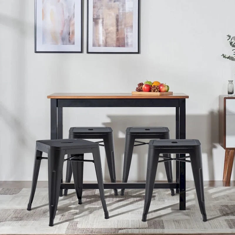 Backless Industrial Metal Bar Stool Kitchen Stackable Kids Stools Short Stools Metal Dining Chairs Set of 4 - 18inch
