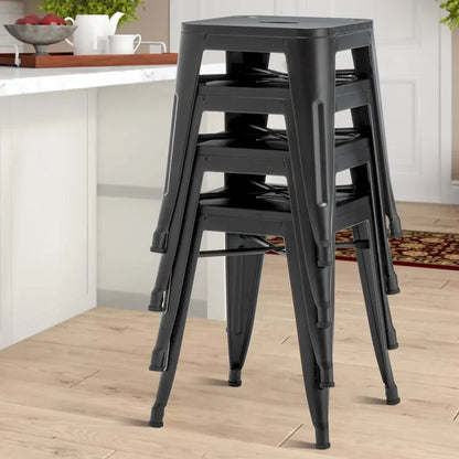 Backless Industrial Metal Bar Stool Kitchen Stackable Kids Stools Short Stools Metal Dining Chairs Set of 4 - 18inch