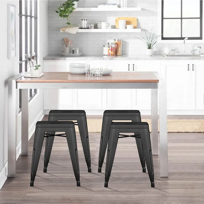 Backless Industrial Metal Bar Stool Kitchen Stackable Kids Stools Short Stools Metal Dining Chairs Set of 4 - 18inch