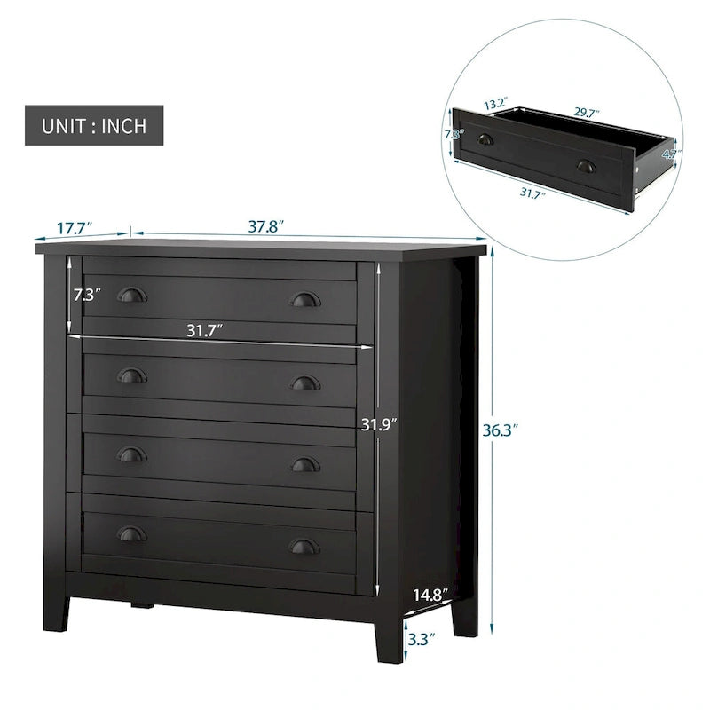 Modern Drawer Dresser for Bedroom,Chest of Dressers with Solid Wood Frame Retro Buffet Sideboard with Shell Handle