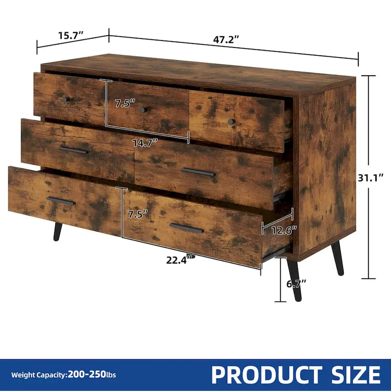 Moasis Modern 6 Drawers/7 Drawer Chest of Drawer Double Dresser
