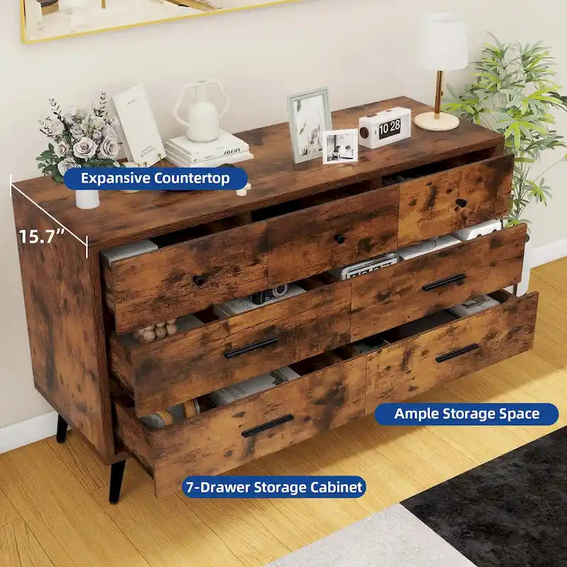Moasis Modern 6 Drawers/7 Drawer Chest of Drawer Double Dresser
