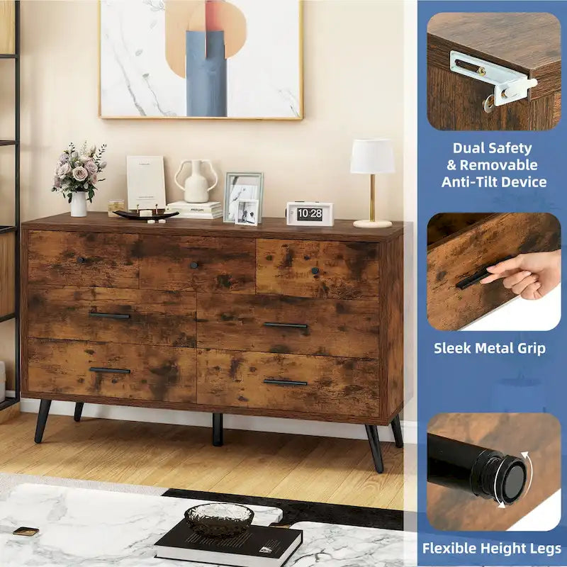 Moasis Modern 6 Drawers/7 Drawer Chest of Drawer Double Dresser