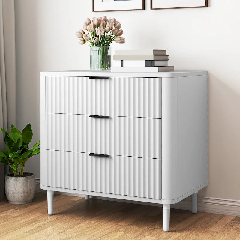 Moasis Modern Fluted 3-Drawer Dresser Chest of Drawers Natural Oak