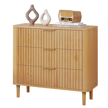 Moasis Modern Fluted 3-Drawer Dresser Chest of Drawers Natural Oak