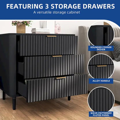 Moasis Modern Fluted 3-Drawer Dresser Chest of Drawers Natural Oak