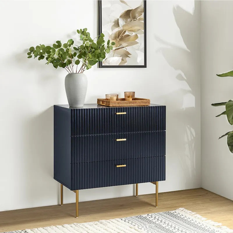 Gilb Modern 3-Drawer Dresser Nightstand with Metal Legs by HULALA HOME