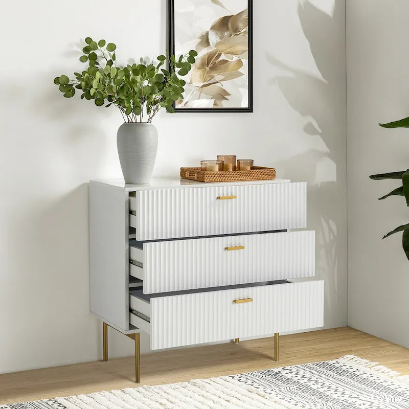 Gilb Modern 3-Drawer Dresser Nightstand with Metal Legs by HULALA HOME