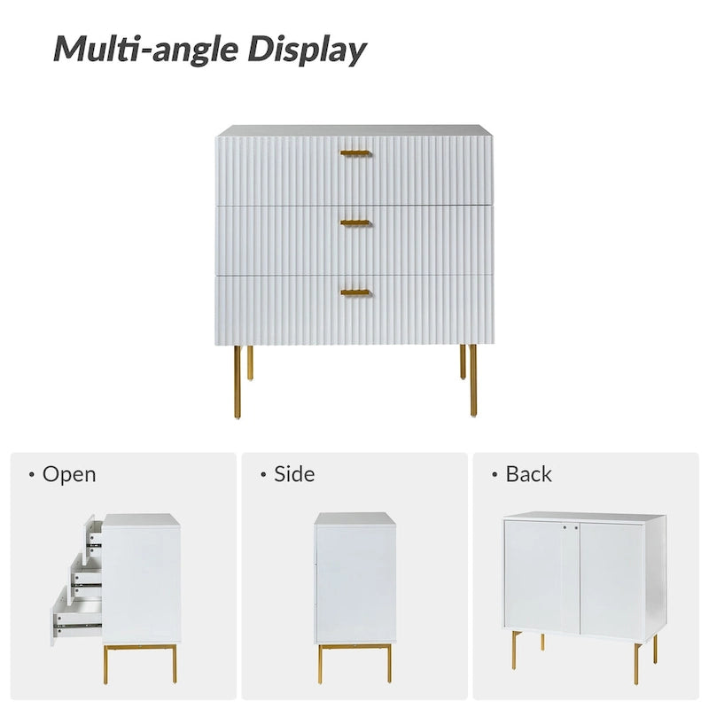 Gilb Modern 3-Drawer Dresser Nightstand with Metal Legs by HULALA HOME