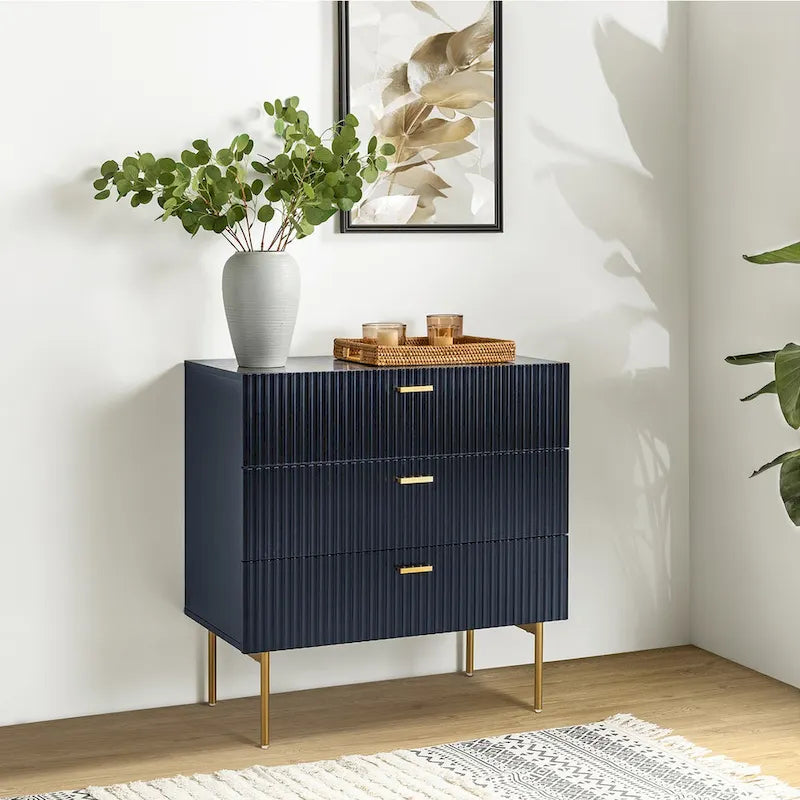 Gilb Modern 3-Drawer Dresser Nightstand with Metal Legs by HULALA HOME