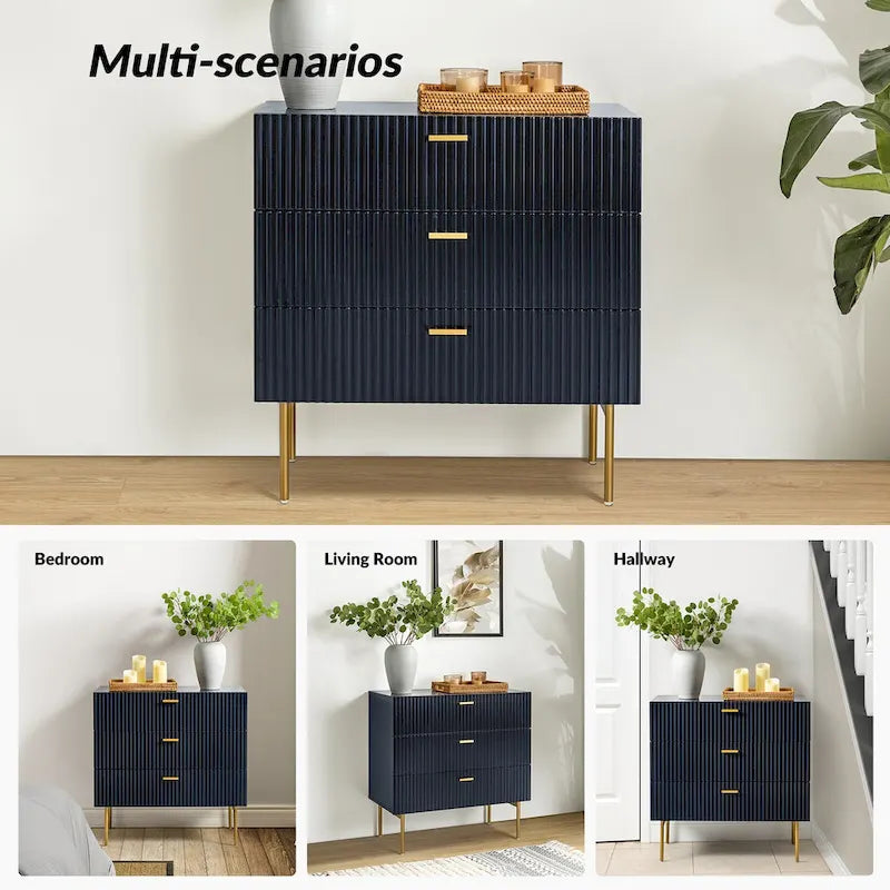 Gilb Modern 3-Drawer Dresser Nightstand with Metal Legs by HULALA HOME