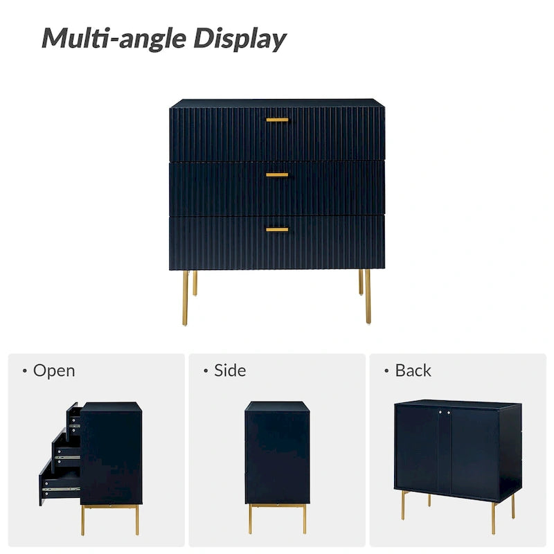 Gilb Modern 3-Drawer Dresser Nightstand with Metal Legs by HULALA HOME