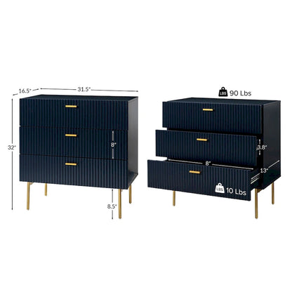 Gilb Modern 3-Drawer Dresser Nightstand with Metal Legs by HULALA HOME
