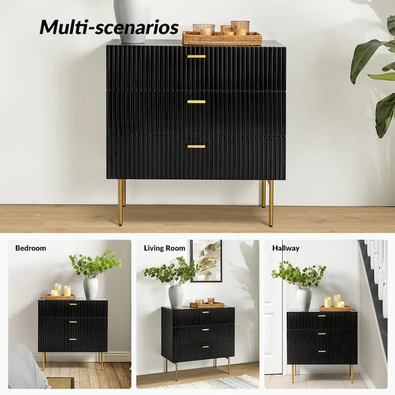 Gilb Modern 3-Drawer Dresser Nightstand with Metal Legs by HULALA HOME
