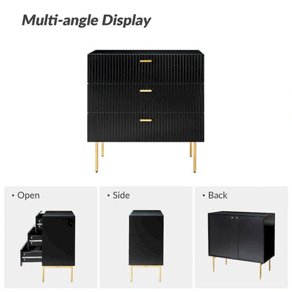 Gilb Modern 3-Drawer Dresser Nightstand with Metal Legs by HULALA HOME