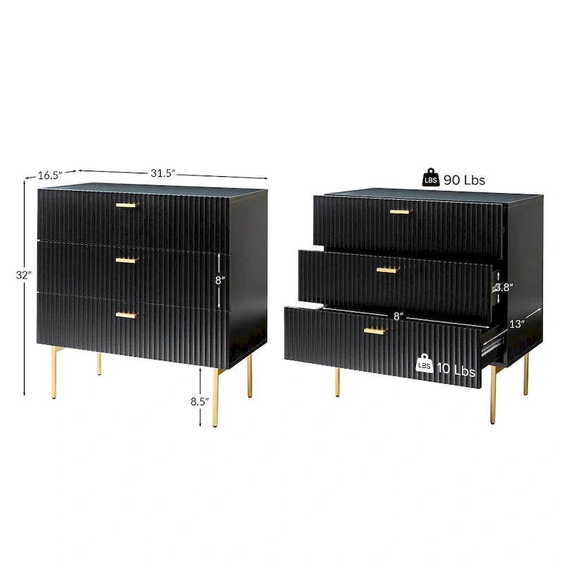 Gilb Modern 3-Drawer Dresser Nightstand with Metal Legs by HULALA HOME