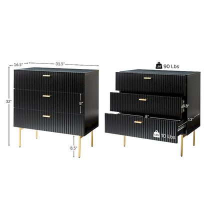 Gilb Modern 3-Drawer Dresser Nightstand with Metal Legs by HULALA HOME