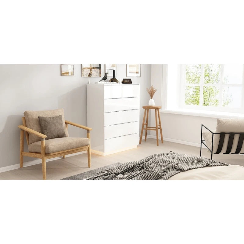 31.5 High Gloss Chest With Light Chest w/5 Drawers&Spacious Tabletop