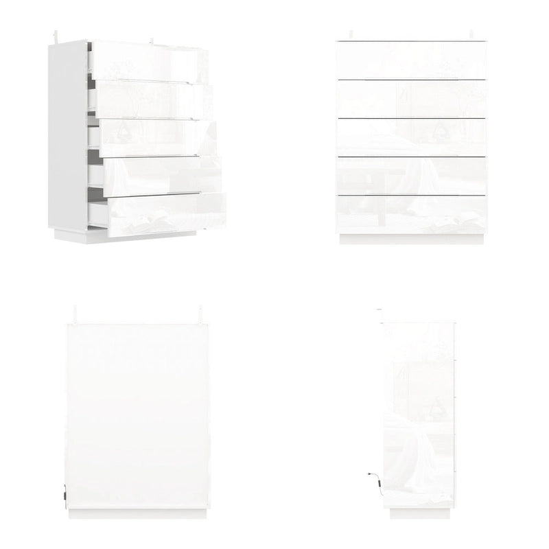 31.5 High Gloss Chest With Light Chest w/5 Drawers&Spacious Tabletop