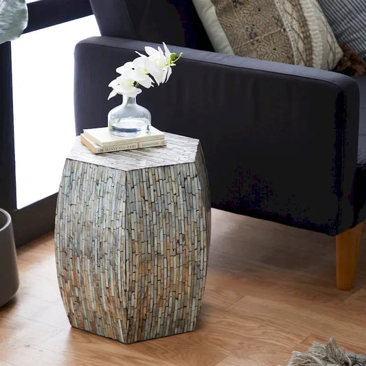 Lovely Wood Contemporary Shell Inlay Stool