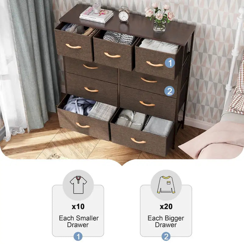 Home Extra Wide Closet Dresser Storage Tower Organizer Unit 9 Drawers