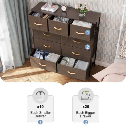 Home Extra Wide Closet Dresser Storage Tower Organizer Unit 9 Drawers