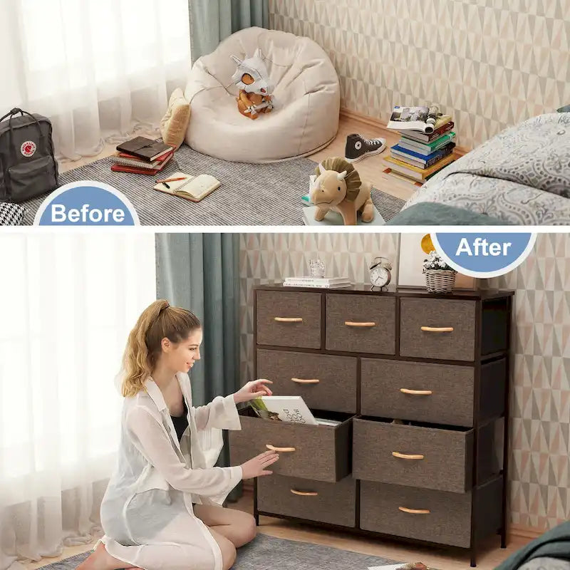 Home Extra Wide Closet Dresser Storage Tower Organizer Unit 9 Drawers