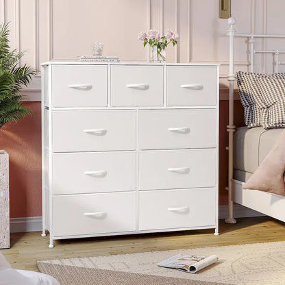 Home Extra Wide Closet Dresser Storage Tower Organizer Unit 9 Drawers