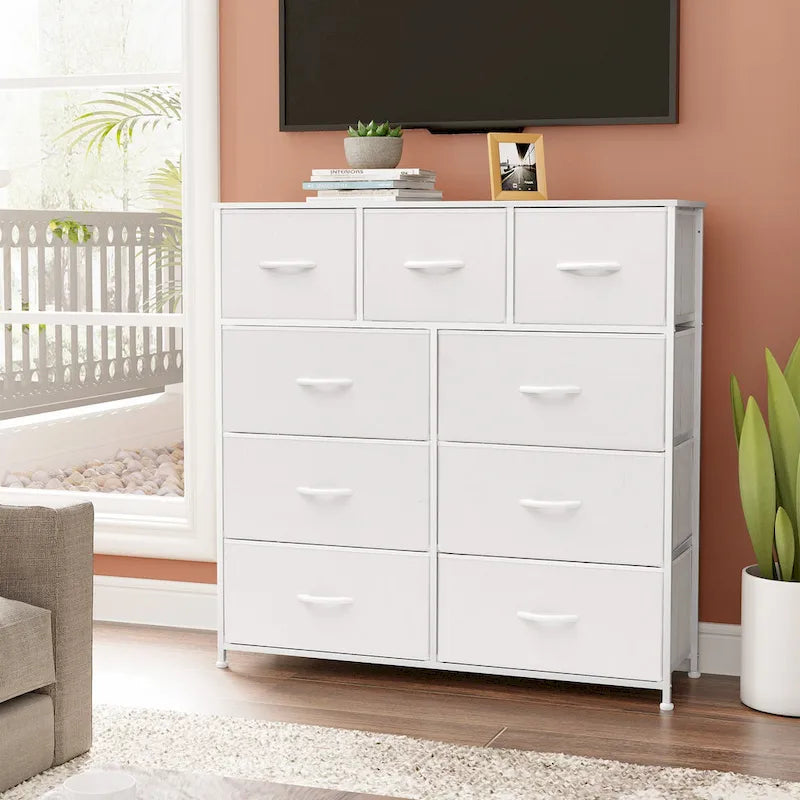 Home Extra Wide Closet Dresser Storage Tower Organizer Unit 9 Drawers