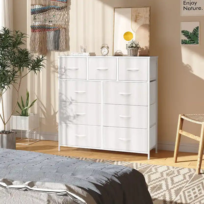 Home Extra Wide Closet Dresser Storage Tower Organizer Unit 9 Drawers