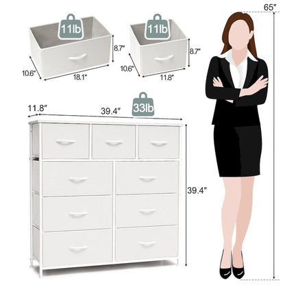 Home Extra Wide Closet Dresser Storage Tower Organizer Unit 9 Drawers