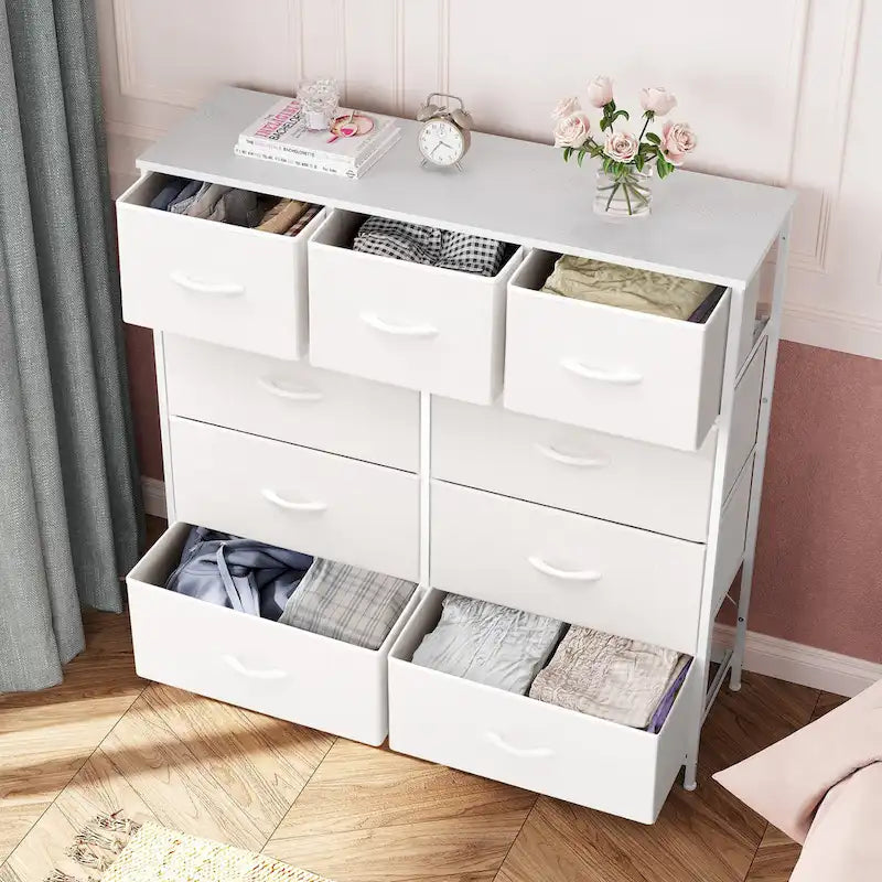 Home Extra Wide Closet Dresser Storage Tower Organizer Unit 9 Drawers