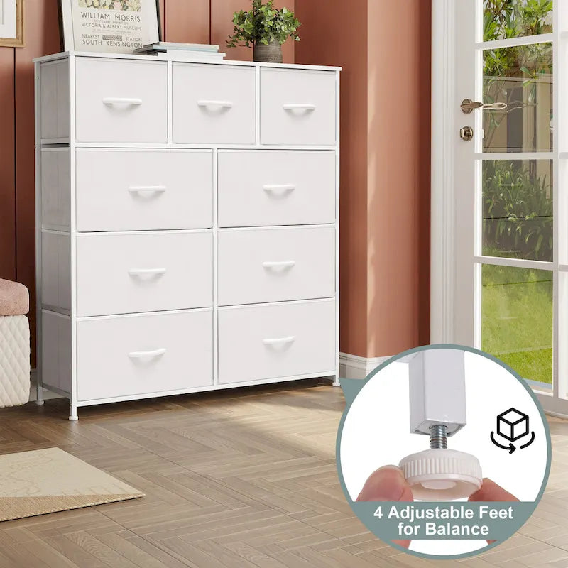 Home Extra Wide Closet Dresser Storage Tower Organizer Unit 9 Drawers