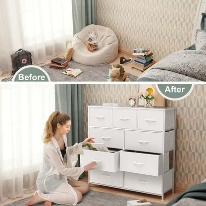 Home Extra Wide Closet Dresser Storage Tower Organizer Unit 9 Drawers