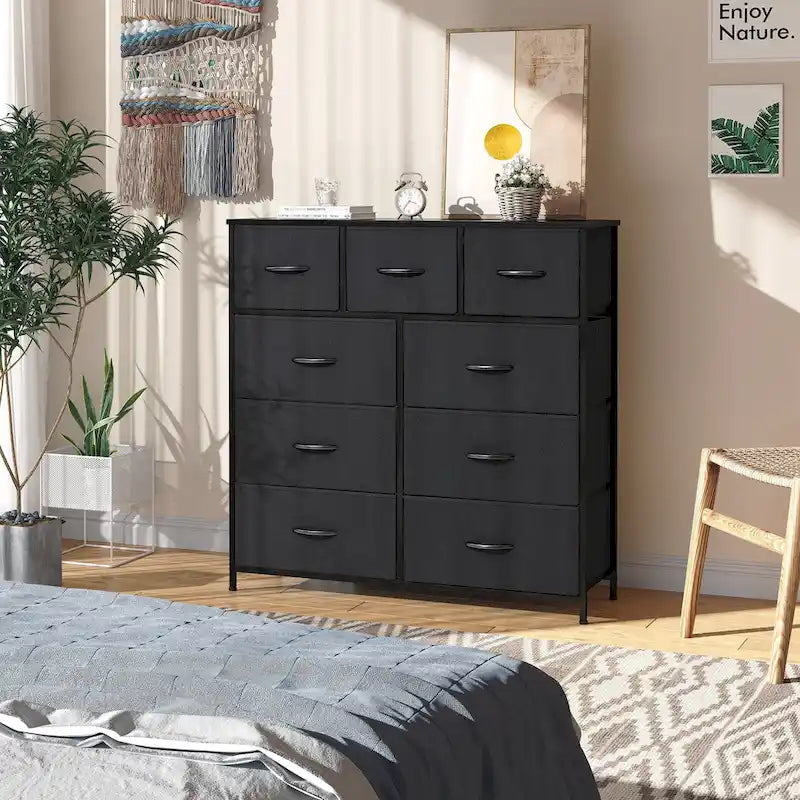 Home Extra Wide Closet Dresser Storage Tower Organizer Unit 9 Drawers